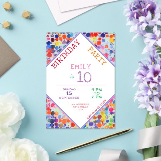 おもしろいカラフルカラー絵を描ブロット子供の誕生日 アクリル招待状 (インサイチュ (ウェディング))