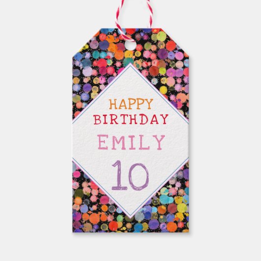 おもしろいカラフルカラー絵を描ブロット子供の誕生日 ギフトタグ (正面)