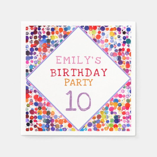 おもしろいカラフルカラー絵を描ブロット子供の誕生日 スタンダードカクテルナプキン (正面)