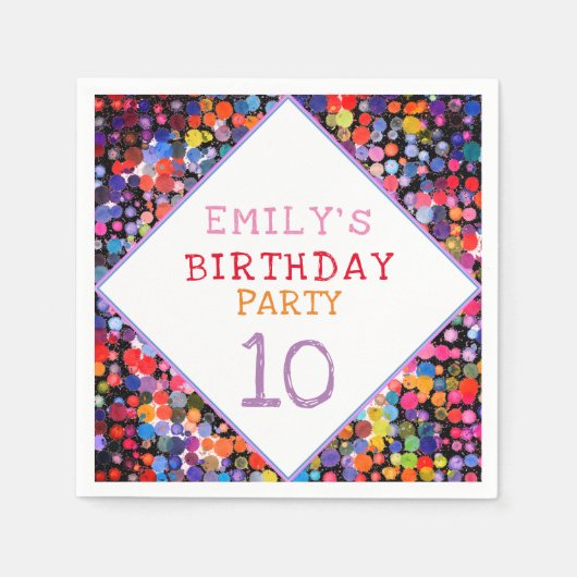 おもしろいカラフルカラー絵を描ブロット子供の誕生日 スタンダードカクテルナプキン (正面)