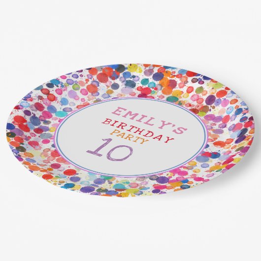 おもしろいカラフルカラー絵を描ブロット子供の誕生日 ペーパープレート (アングル)