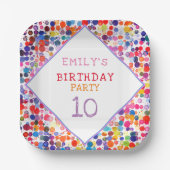おもしろいカラフルカラー絵を描ブロット子供の誕生日 ペーパープレート (正面)
