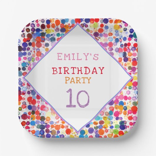 おもしろいカラフルカラー絵を描ブロット子供の誕生日 ペーパープレート (正面)