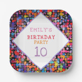 おもしろいカラフルカラー絵を描ブロット子供の誕生日 ペーパープレート (正面)