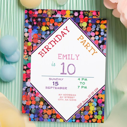 おもしろいカラフルカラー絵を描ブロット子供の誕生日 招待状