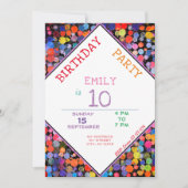 おもしろいカラフルカラー絵を描ブロット子供の誕生日 招待状 (正面)