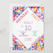 おもしろいカラフルカラー絵を描ブロット子供の誕生日 招待状 (正面)