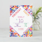 おもしろいカラフルカラー絵を描ブロット子供の誕生日 招待状 (スタンド正面)