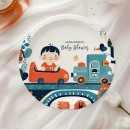 おもしろいカラフルカーズボーイベビーシャワー ペーパープレート