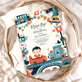 おもしろいカラフルカーズボーイベビーシャワー 招待状