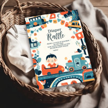 おもしろいカラフルカーボーイベビーシャワーおむつラッフル