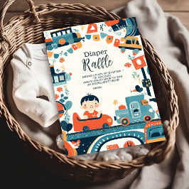おもしろいカラフルカーボーイベビーシャワーおむつラッフル エンクロージャーカード