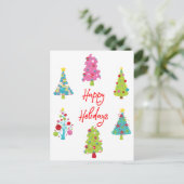 おもしろいカラフルクリスマスツリーズハッピーホリデー ポストカード (スタンド正面)