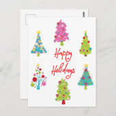 おもしろいカラフルクリスマスツリーズハッピーホリデー ポストカード (正面/裏面)