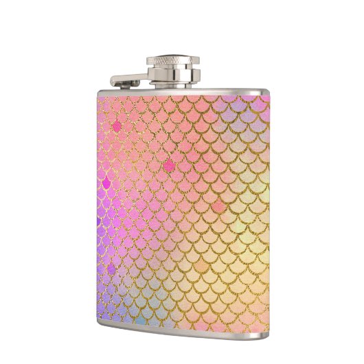 おもしろいカラフルグラデーションパステルマーメイドパターン フラスク (左)