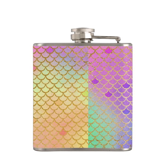 おもしろいカラフルグラデーションパステルマーメイドパターン フラスク (裏面)