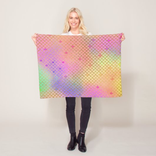 おもしろいカラフルグラデーションパステルマーメイドパターン フリースブランケット (インサイチュ)