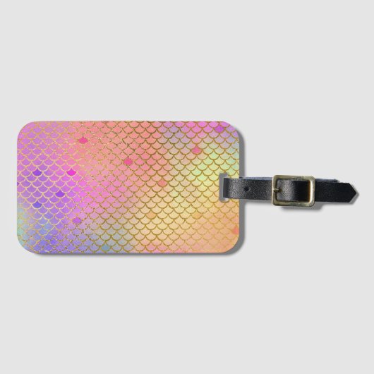 おもしろいカラフルグラデーションパステルマーメイドパターン ラゲッジタグ (正面横)