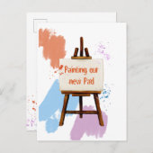 おもしろいカラフルサンプル|アーティスト·イーゼルの引っ越し 案内ポストカード (正面/裏面)