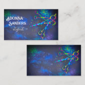 おもしろいカラフルシザーアートのダークブルーカスタムに 名刺 (正面/裏面)