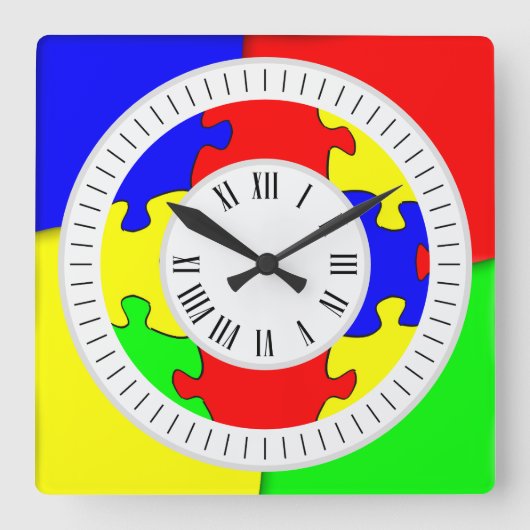 おもしろいカラフルジグソーパズルローマ時間と分 スクエア壁時計 (正面)