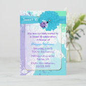 おもしろいカラフルスウィート16誕生日パーティーの招待 招待状 (スタンド正面)