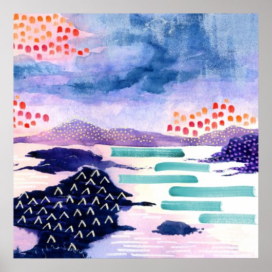 おもしろいカラフルスコットランドロック水彩画ポスター ポスター (正面)