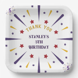 おもしろいカラフルスター誕生日パーティーありがとう ペーパープレート