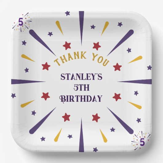 おもしろいカラフルスター誕生日パーティーありがとう ペーパープレート (正面)