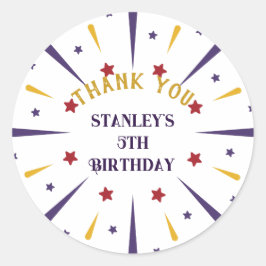 おもしろいカラフルスター誕生日パーティーありがとう ラウンドシール