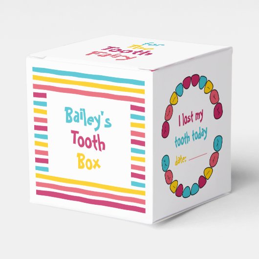 おもしろいカラフルストライプの可愛い歯子供へ箱 フェイバーボックス (正面サイド)
