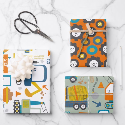 おもしろいカラフルディガーのトラックパターン ラッピングペーパーシート (正面)