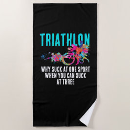 おもしろいカラフルトライアスロンのユーモア持久力皮肉 ビーチタオル