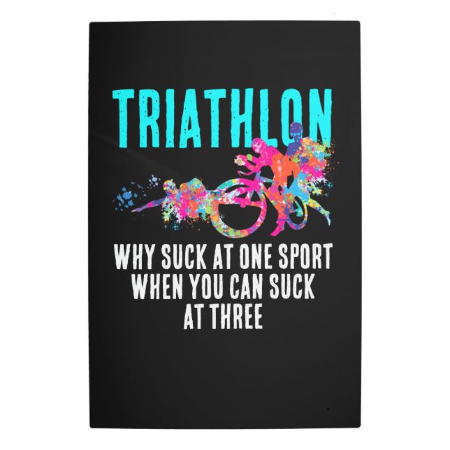 おもしろいカラフルトライアスロン・ユーモア・スポーツ・アイミ絵を描ム メタルプリント (正面)