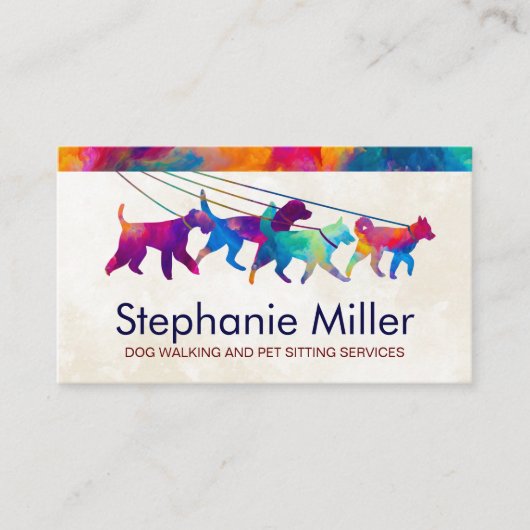 おもしろいカラフルドッグ – ドッグウォーカー名刺 名刺 (正面)