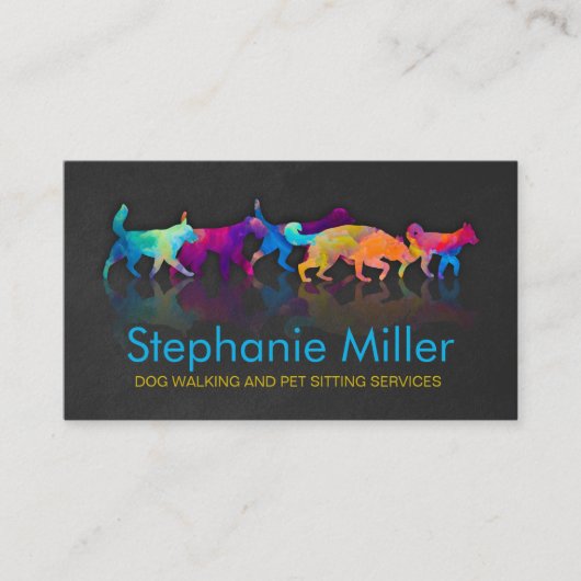 おもしろいカラフルドッグ – ドッグウォーカー名刺 名刺 (正面)