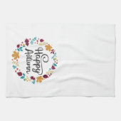 おもしろいカラフルハッピーオータム秋リース キッチンタオル (横)