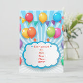 おもしろいカラフルハッピーバースデーバルーン 招待状 (スタンド正面)