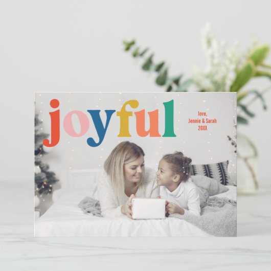 おもしろいカラフルハッピーファミリーフォトホリデーカード シーズンカード (スタンド正面)