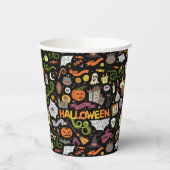 おもしろいカラフルハロウィーンテーマオンブラック 紙コップ (左)