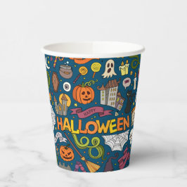 おもしろいカラフルハロウィーンテーマオンブルー紙カップ 紙コップ
