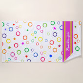 おもしろいカラフルバブルと星(NAME on WHITE) ビーチタオル (正面)