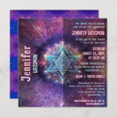 おもしろいカラフルバルミツワーネオンスター 招待状 (正面/裏面)