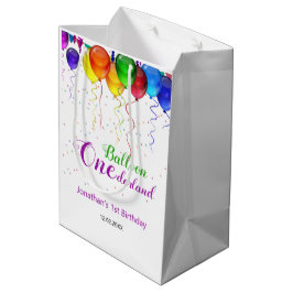 おもしろいカラフルバルーンワンダーランド1歳の誕生日 ミディアムペーパーバッグ