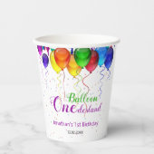 おもしろいカラフルバルーンワンダーランド1歳の誕生日 紙コップ (正面)