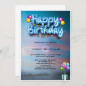 おもしろいカラフルバルーン誕生日パーティー 招待状 (正面/裏面)