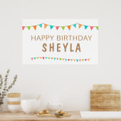 おもしろいカラフルバンティングフラグハッピーバースデーパーティー ポスター (キッチン)