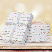 おもしろいカラフルバンティングフラグ名ハッピーバースデー ラッピングペーパー