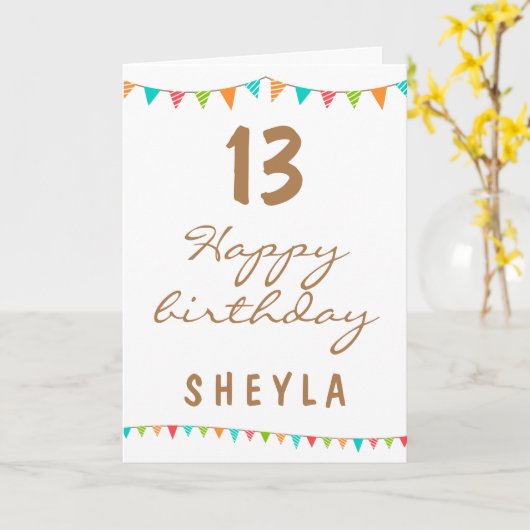 おもしろいカラフルバンティングフラグ子供の誕生日パーティー カード (黄色い花)