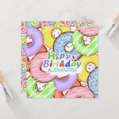 おもしろいカラフルパステルドーナツ誕生日 カード (正面/裏面インサイチュ)